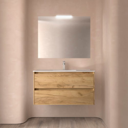 Meuble salle de bains 100cm 2 tiroirs Chêne Africain NOJA - SALGAR 105433