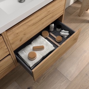 Meuble salle de bains 100cm 2 tiroirs Chêne Africain NOJA - SALGAR 105433