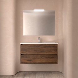 Meuble salle de bains 100cm 2 tiroirs Noyer Maya NOJA - SALGAR 105434