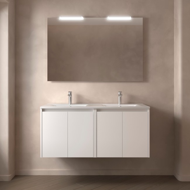 Meuble salle de bains et miroir 120cm 4 portes White Satin NOJA - SALGAR 105301