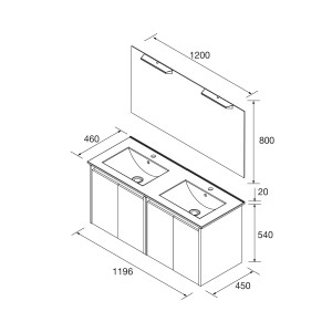 Meuble salle de bains et miroir 120cm 4 portes Green Satin NOJA - SALGAR 105304