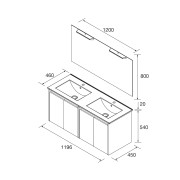 Meuble salle de bains et miroir 120cm 4 portes Chêne Naturel NOJA - SALGAR 105306