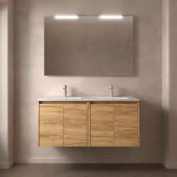 Meuble salle de bains et miroir 120cm 4 portes Chêne Africain NOJA - SALGAR 105307