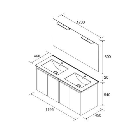 Meuble salle de bains et miroir 120cm 4 portes Chêne Africain NOJA - SALGAR 105307
