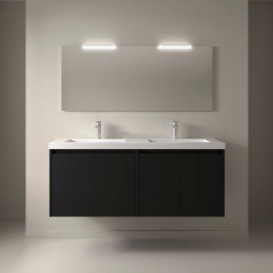 Meuble salle de bains et miroir 140cm 4 portes Black Satin NOJA - SALGAR 105311