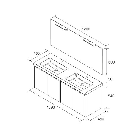 Meuble salle de bains et miroir 140cm 4 portes Red Satin NOJA - SALGAR 105314