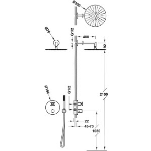 Kit douche robinet thermostatique encastré Therm-box à 2 voies Or Mat 24K - TRES 28325002OM