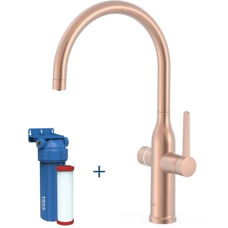 Mitigeur cuisine 2 voies Or Rose Mat 24K - TRES 23045301OPM