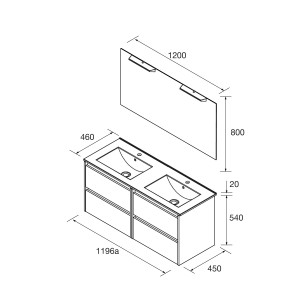 euble salle de bains 120cm 4 tiroirs et miroir Black Satin NOJA - SALGAR 105437