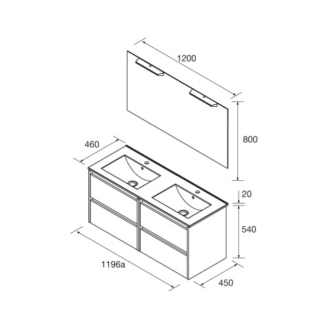 Meuble salle de bains 120cm 4 tiroirs et miroir Red Satin NOJA - SALGAR 105440