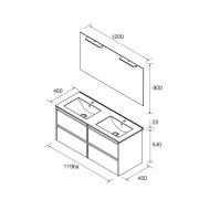 Meuble salle de bains 120cm 4 tiroirs et miroir Chêne Naturel NOJA - SALGAR 105441
