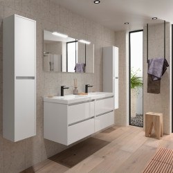 Meuble salle de bains 140cm 4 tiroirs et miroir Blanc Brillant NOJA - SALGAR 105444