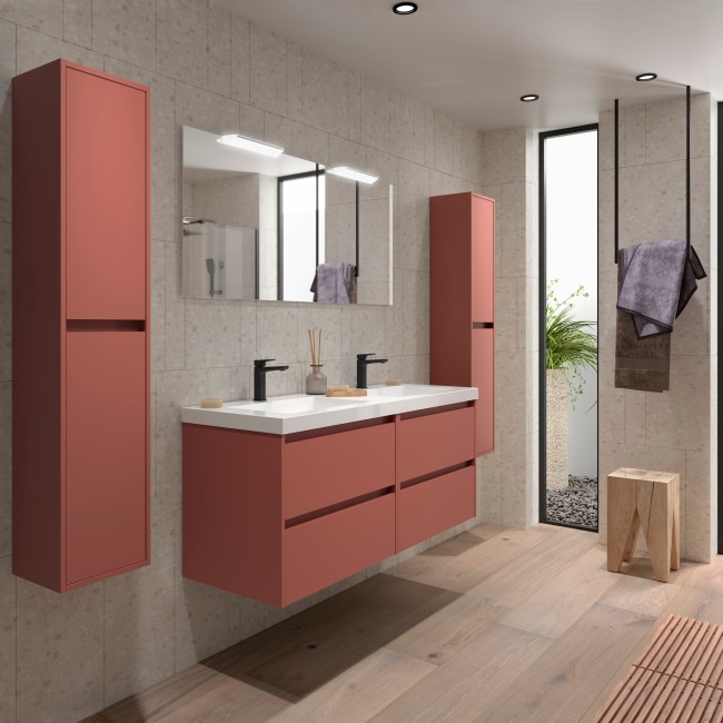 Meuble salle de bains 140cm 4 tiroirs et miroir Red Satin NOJA - SALGAR 105449