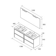 Meuble salle de bains 140cm 4 tiroirs et miroir Red Satin NOJA - SALGAR 105449
