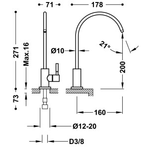 Robinet de cuisine à une voie pour eau filtrée Acier - TRES 23050302