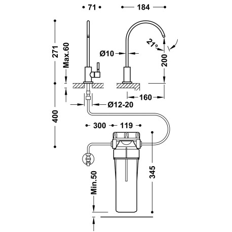 Robinet de cuisine à une voie pour eau filtrée Acier - TRES 23050402