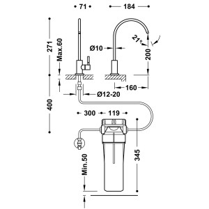 Robinet de cuisine à une voie pour eau filtrée Acier - TRES 23050402