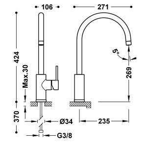 Mitigeur cuisine Chromé - TRES 23044005