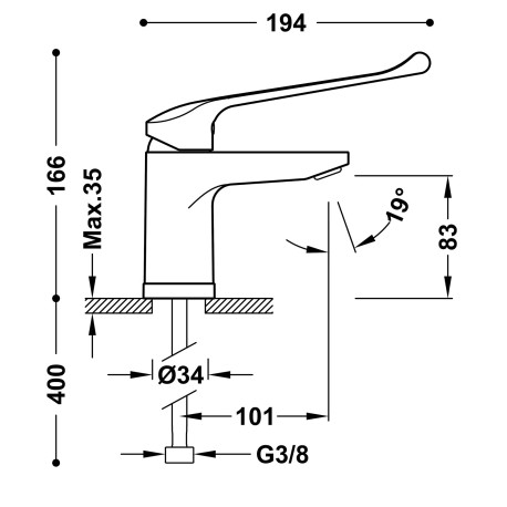Mitigeur médical Chromé - TRES 2161041011BR1