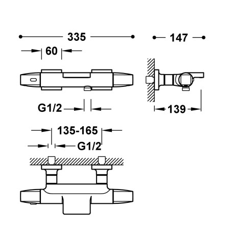 Mitigeur bain-douche thermostatique mural Over‑wall Or Rose Mat 24K - TRES 19017415OPM
