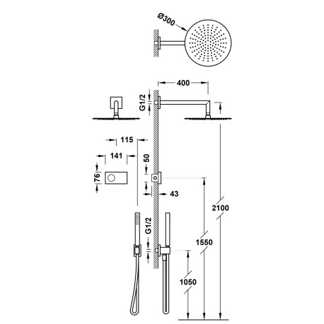 Kit douche robinet thermostatique électronique encastré à 2 voies Shower technology Noir Bronze - TRES 09288558KMB
