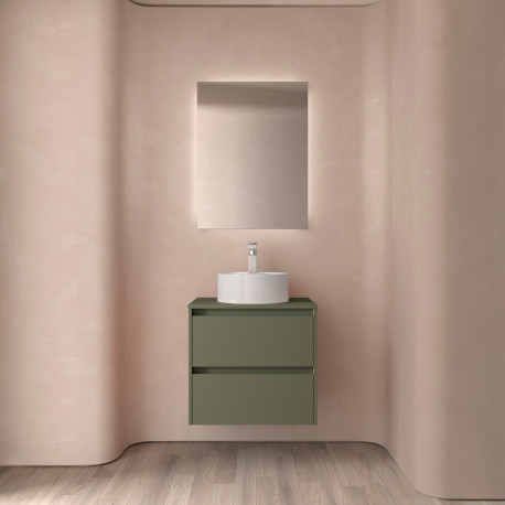 Meuble salle de bains et plan de toilette 70cm 2 tiroirs Green Satin NOJA - SALGAR 105466