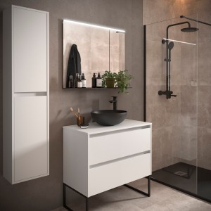 Meuble salle de bains et plan de toilette 90cm 2 tiroirs White Satin NOJA - SALGAR 105499