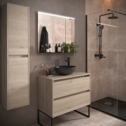 Meuble salle de bains et plan de toilette 90cm 2 tiroirs Chêne Naturel NOJA - SALGAR 105504