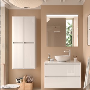 Meuble salle de bains et plan de toilette 100cm 2 tiroirs Blanc Brillant NOJA - SALGAR 105507