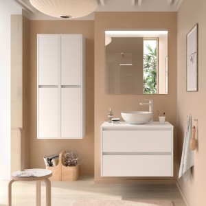 Meuble salle de bains et plan de toilette 100cm 2 tiroirs White Satin NOJA - SALGAR 105508