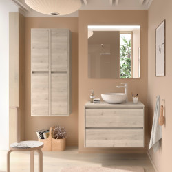 Meuble salle de bains et plan de toilette 100cm 2 tiroirs Chêne Naturel NOJA - SALGAR 105513