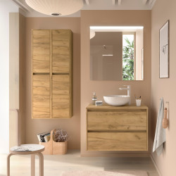 Meuble salle de bains et plan de toilette 100cm 2 tiroirs Chêne Africain NOJA - SALGAR 105514