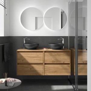 Meuble salle de bains et plan de toilette 140cm 4 tiroirs Chêne Africain NOJA - SALGAR 105532