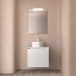 Meuble salle de bains et plan de toilette 60cm 2 portes Blanc Brillant NOJA - SALGAR 105534