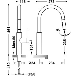 Mitigeur cuisine à bec amovible et 2 types de jet BLACKMAT (noir mat) - TRES 23043804NM