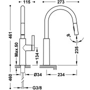 Mitigeur cuisine à bec amovible et 2 types de jet Chromé - TRES 23043804