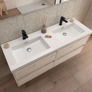 Meuble salle de bains et plan de vasque 140cm 4 tiroirs Chêne Naturel NOJA - SALGAR 106184