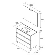 Meuble salle de bains 100cm 3 tiroirs et miroir White Satin NOJA - SALGAR 106188
