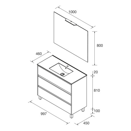 Meuble salle de bains 100cm 3 tiroirs et miroir Red Satin NOJA - SALGAR 106192