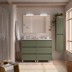 Meuble salle de bains 120cm 6 tiroirs et miroir Green Satin NOJA - SALGAR 106200