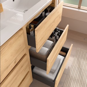 Meuble salle de bains 120cm 6 tiroirs et miroir Chêne Africain NOJA - SALGAR 106203