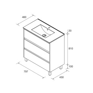 Meuble salle de bains et plan de vasque 80cm 3 tiroirs Green Satin NOJA - SALGAR 106254