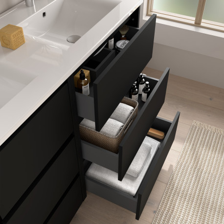 Meuble salle de bains et plan de vasque 120cm 6 tiroirs Black Satin NOJA - SALGAR 106288