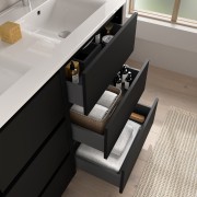 Meuble salle de bains et plan de vasque 120cm 6 tiroirs Black Satin NOJA - SALGAR 106288