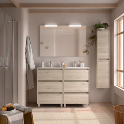 Meuble salle de bains et plan de vasque 120cm 6 tiroirs Chêne Naturel NOJA - SALGAR 106292