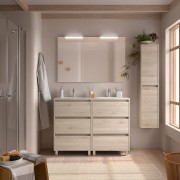 Meuble salle de bains et plan de vasque 120cm 6 tiroirs Chêne Naturel NOJA - SALGAR 106292