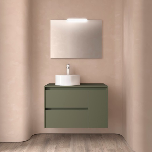 Meuble salle de bains et plan de toilette 85cm 2 tiroirs 1 porte à droite Green Satin NOJA - SALGAR 105484