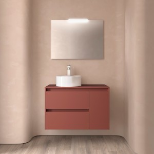 Meuble salle de bains et plan de toilette 85cm 2 tiroirs 1 porte à droite Red Satin NOJA - SALGAR 105485