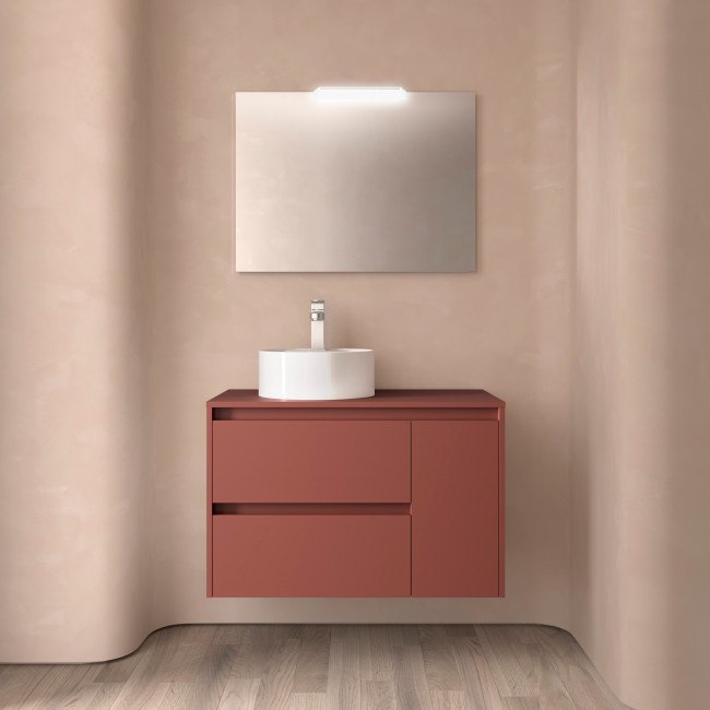 Meuble salle de bains et plan de toilette 85cm 2 tiroirs 1 porte à droite Red Satin NOJA - SALGAR 105485