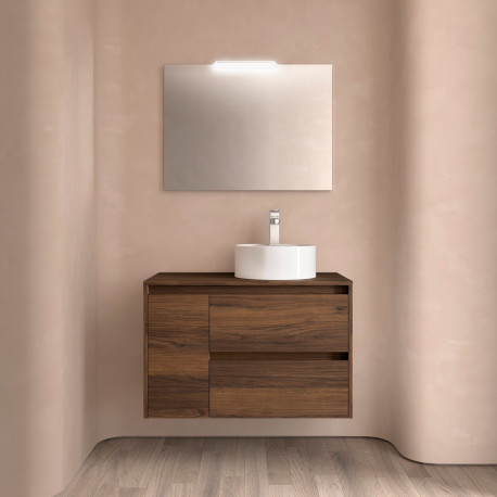 Meuble salle de bains et plan de toilette 85cm 2 tiroirs 1 porte à gauche Noyer Maya NOJA - SALGAR 105497